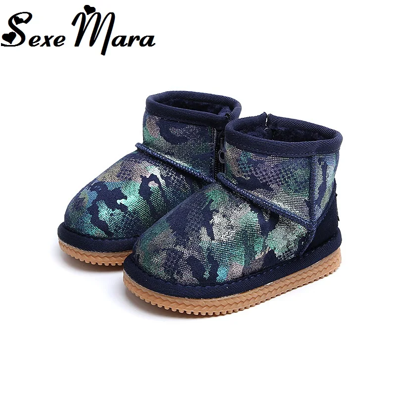 Дети Новинка 2017 года зимние детские для маленьких девочек модный синий bling