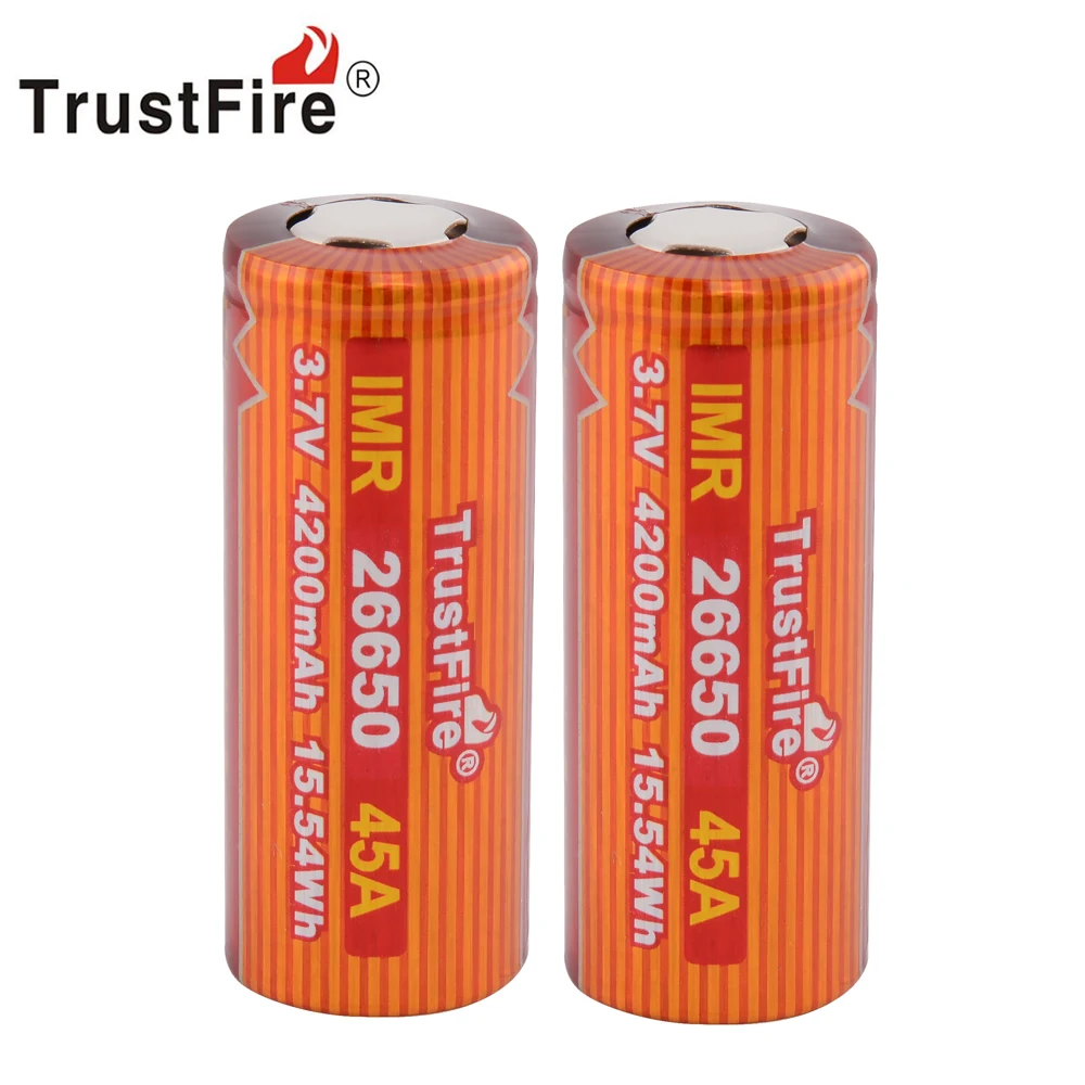 

4pcs/lot TrustFire IMR 26650 4200mAh 3.7V 45A 15.54Wh High-Rate Rechargeable Lithium Battery Cell for E-cigarettes Electric toys