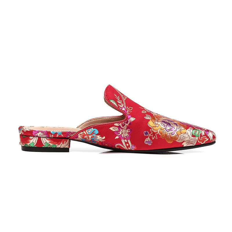 Phoentin/Китайские Красные Вышитые шлепанцы Уличная обувь 2018 года с цветочным