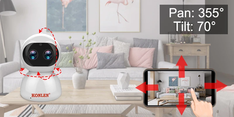 Ip-камера KONLEN PTZ, wifi, двойной объектив, 2MP, автоматическое отслеживание, зум, 1080P HD, для дома, для домашних животных, CCTV, облачная, ИК, умная, ipcam, беспроводная
