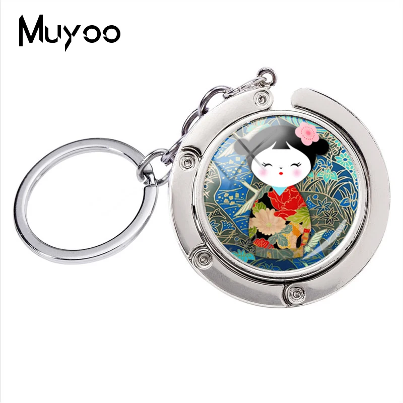1 Мода японский Kokeshi брелок для ключей кимоно кукольный брелок стеклянный купол кулон ювелирные изделия браслет держатель для ключей для женщин - Цвет: 1