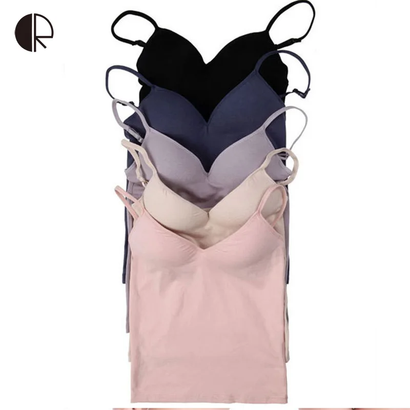 CR 2019 Women Built In Bra Tank Tops Sexy Cozy Healthy Modal Solid Camisole 6 Color Wholesales WI185 Free Shipping | Женская одежда