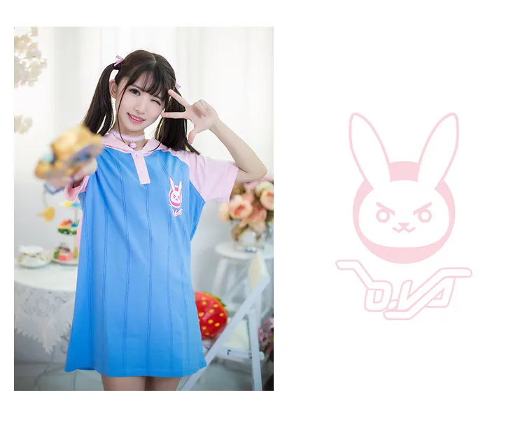 Игра OW D. VA платье Косплей длинный стиль короткий рукав толстовки футболки D. Va принт кролик топы летние платья Harajuku одежда