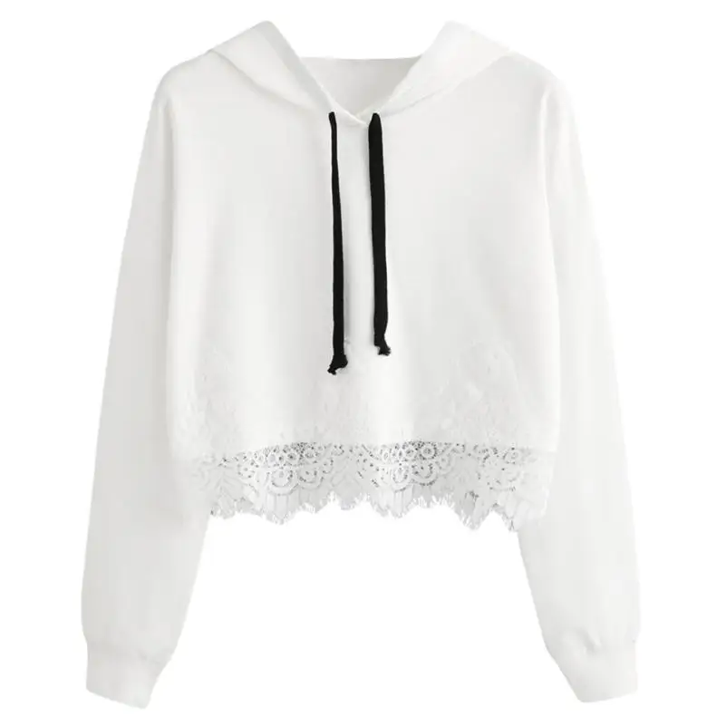 Женские свитера Женская кружевная блузка с длинным рукавом толстовка капюшоном