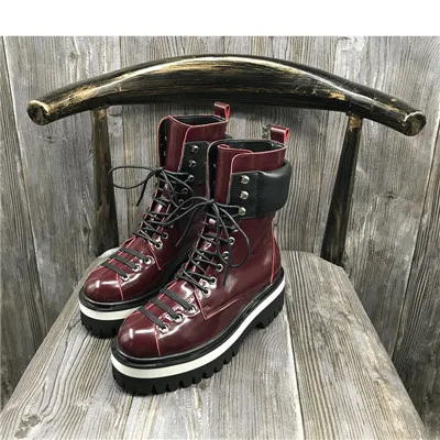 wine red Silla liners/Новинка года; зимние Ботинки martin в британском стиле; разноцветные ботинки на толстой подошве со шнуровкой; Женские ботинки в байкерском стиле из натуральной кожи - Цвет: wine red