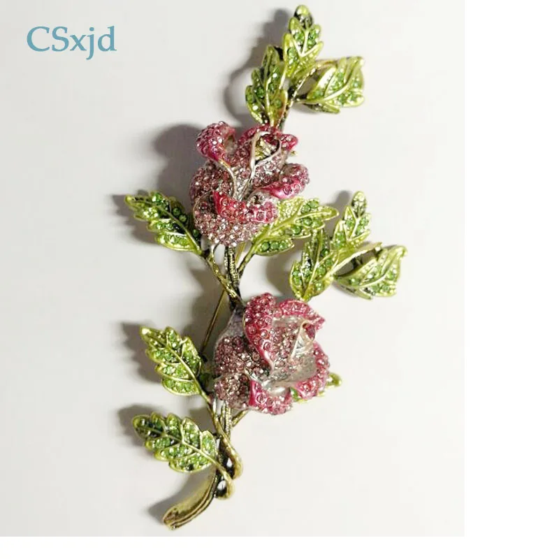 CSxjd романтическая розовая роза цветок брошь булавки Античное золото Кристалл