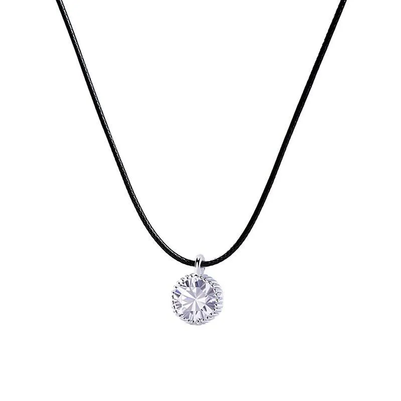 Lo Paulina S925 Серебряное классическое круглое черное кожаное ожерелье с цирконием