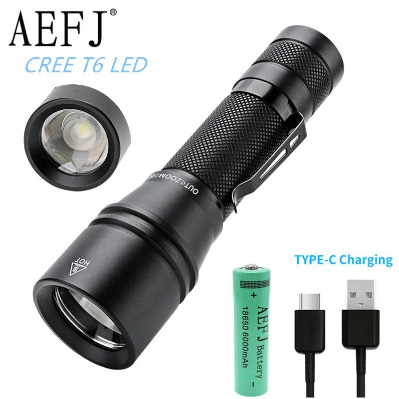 1000LM T6 светодиодный фонарик с масштабируемой фокусировкой мини USB Type-C Quick Charge use 18650