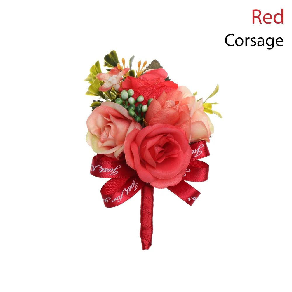 Corsage Red Новые Красивые свадебные корсажи и брошь-бутоньерка, кружевные листья, корсажи на запястье, свадебные цветы, Свадебная вечеринка - Цвет: Corsage Red