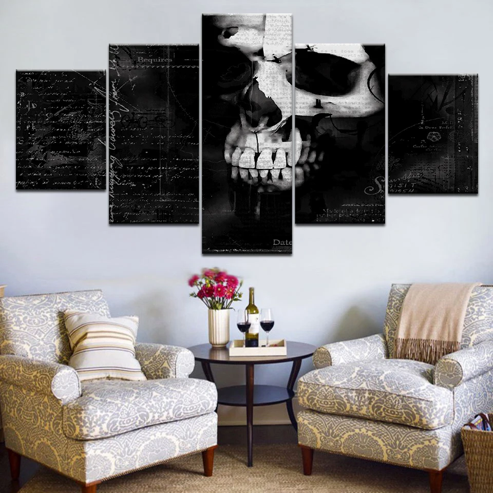 

Modern Canvas Print Painting Wall Art Decor Modular Framework Poster 5 Panel Abstract Skull Pictures Home Decoration Bedroom