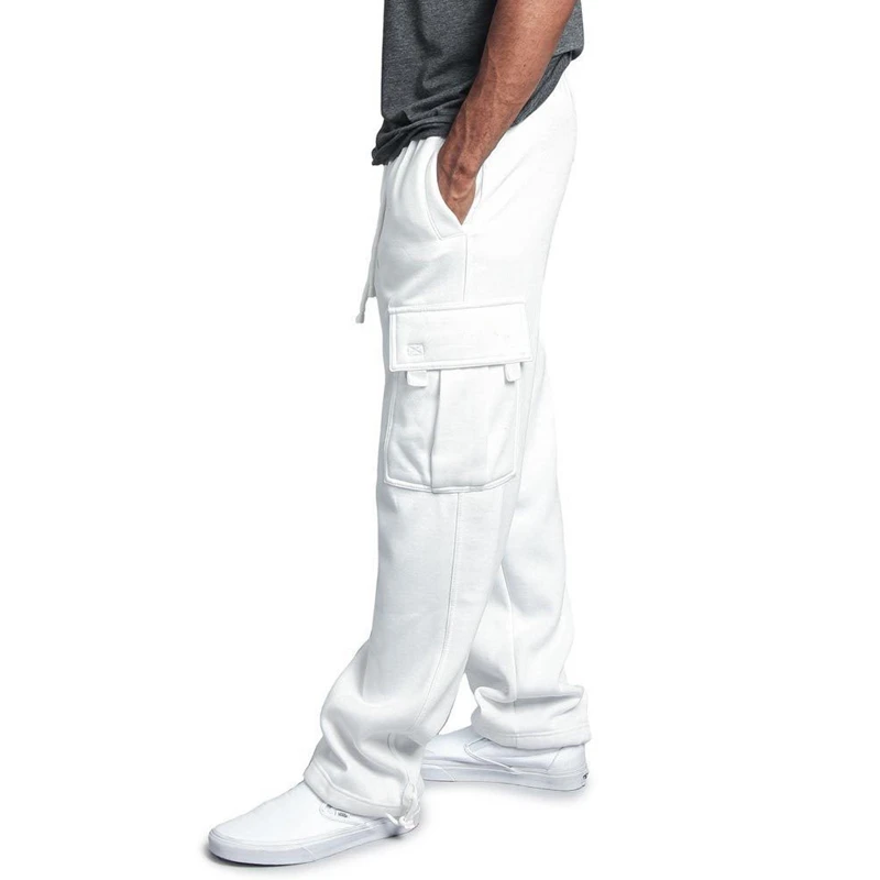 New Sweatpants Men'S Drawstring Elastic Waist Pants Solid Pocket Trousers Loose Straight Men Movement Joggers Casual |