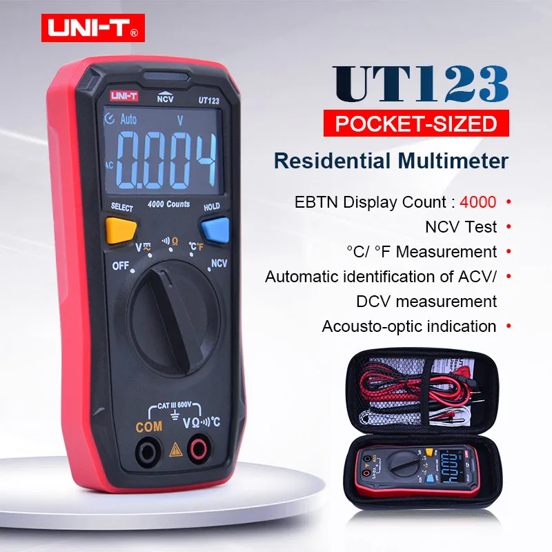 UNI-T мини цифровой мультиметр UT123 Автоматический диапазон AC DC напряжение Омметр температура тест er NCV/непрерывность тест EBTN цветной экран
