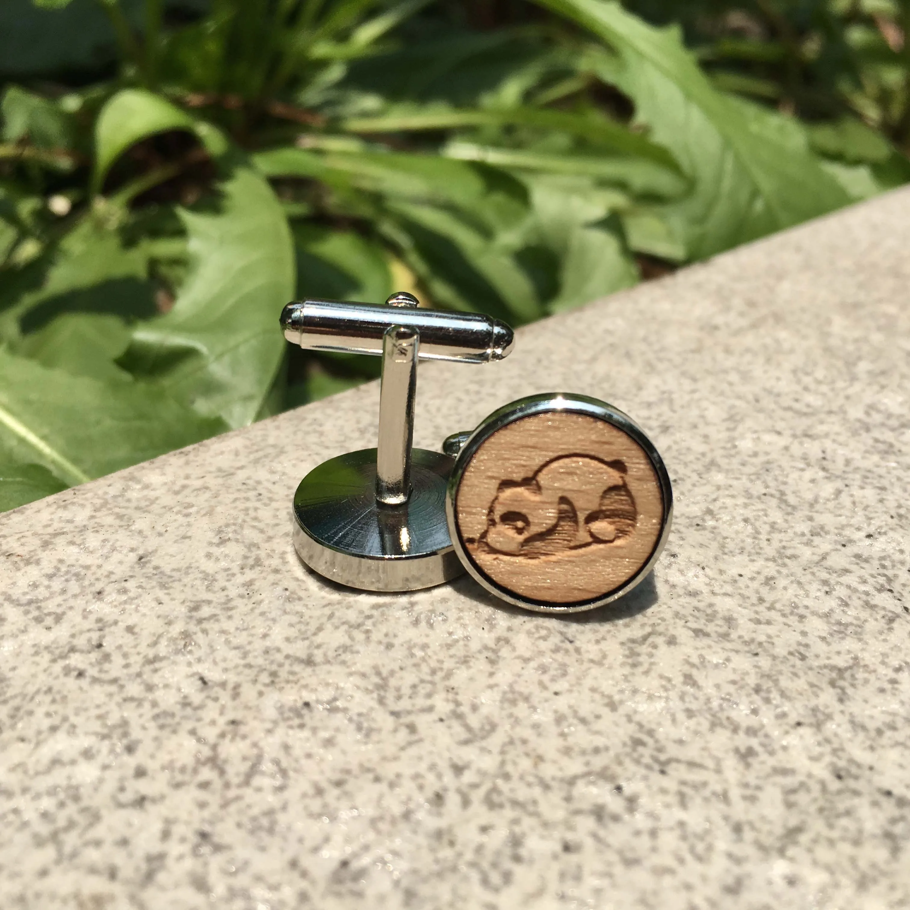 Панда лазерная резка деревянные Запонки Свадебные аксессуары животное с пандой X