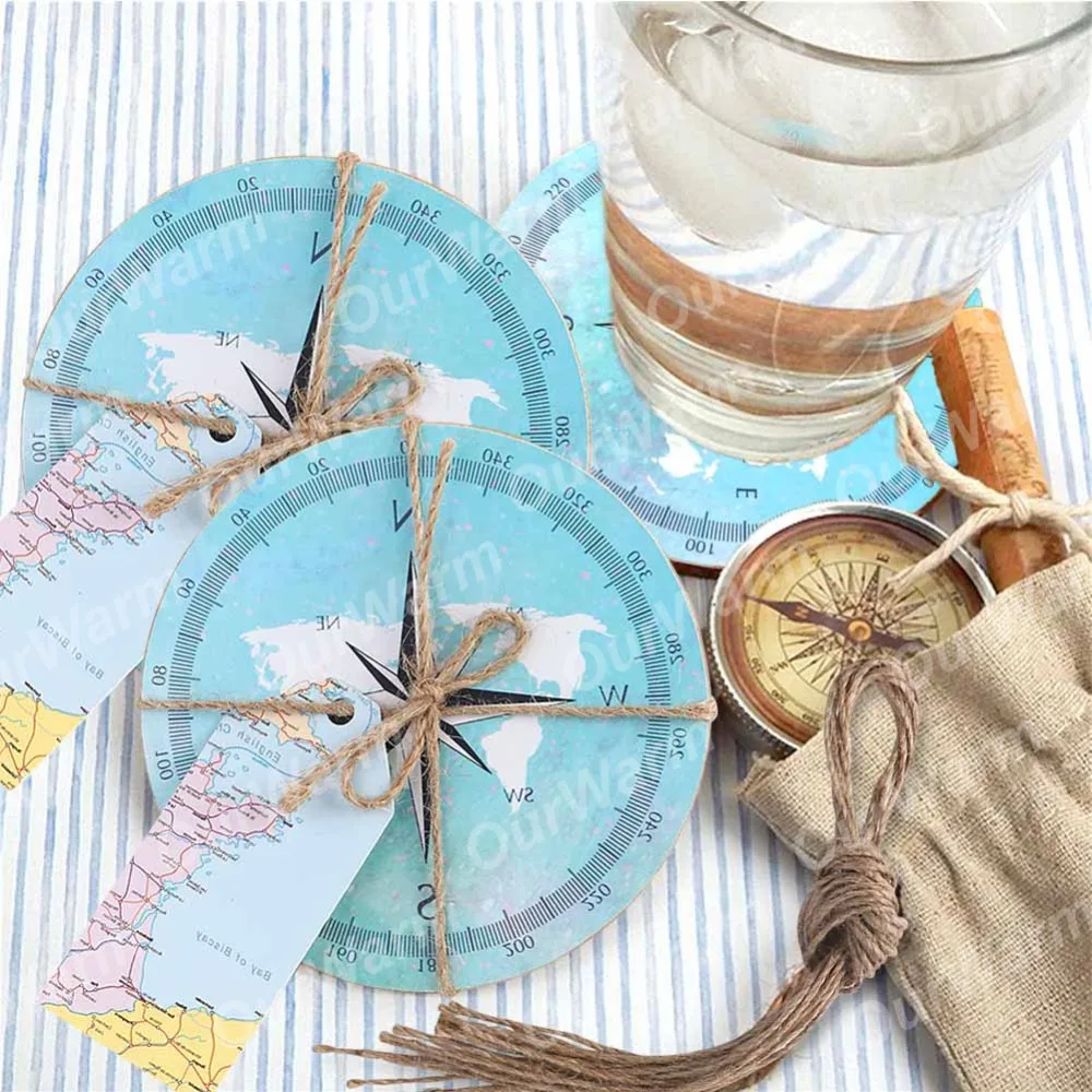 OurWarm 5Pcs Nautical Wedding Gifts for Guest World Maps Compass Absorbent Cork Coasters with Tag Travel Theme Souvenirs | Дом и сад