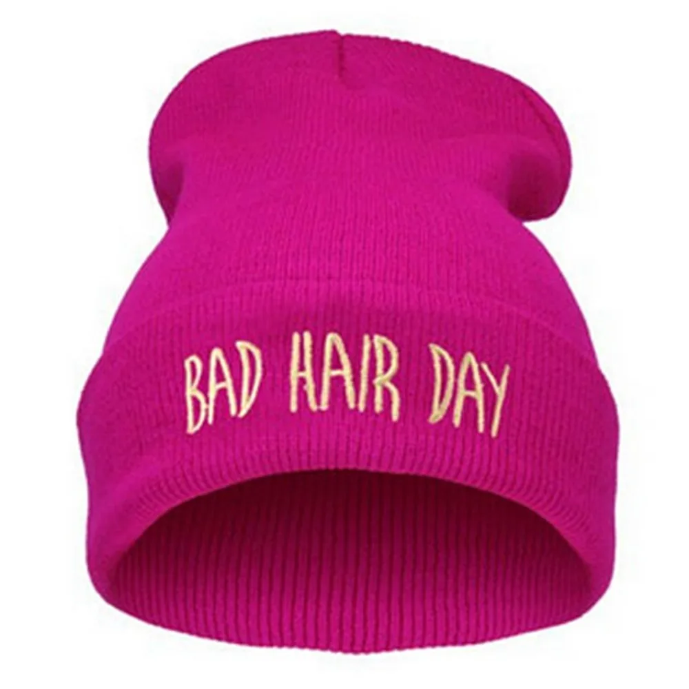 Зимние шапки унисекс для мужчин и женщин Шапка-бини с надписью Bad Hair Day вязаная