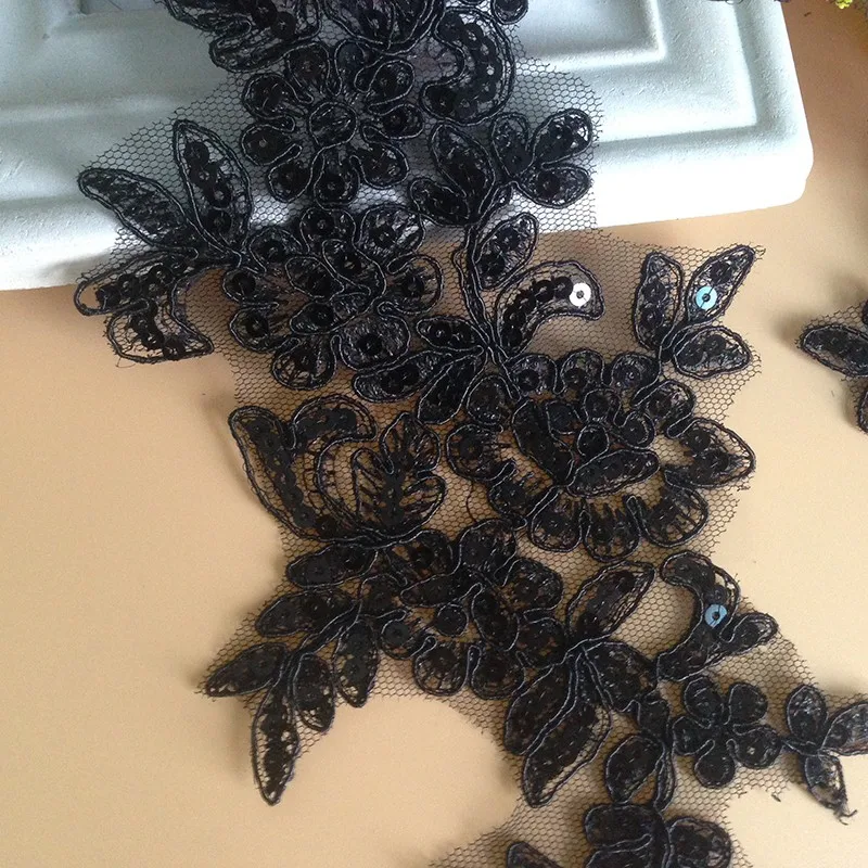 Черная Кружевная аппликация 10 шт. цветок блестки кружевная ткань украшение для