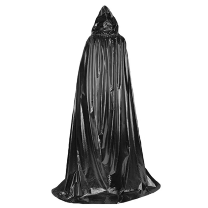 black Золотой, серебряный, красный, черный, фиолетовый, для женщин и мужчин, для взрослых в средневековом стиле, костюм вампира, ведьмы, призрака, кожаная накидка для Хеллоуина, плащ с капюшоном - Цвет: black
