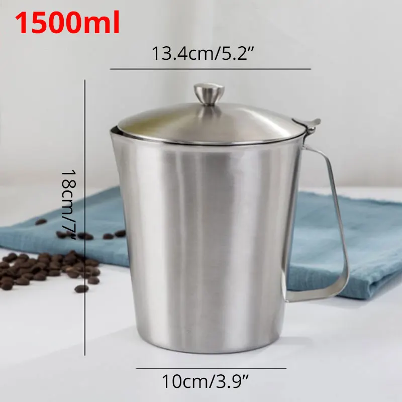 1500ml Кувшин для вспенивания молока с крышкой и улучшенным измерением, уплотненные 304 мерные чашки из нержавеющей стали, контейнер для кофейной пены - Цвет: 1500ml