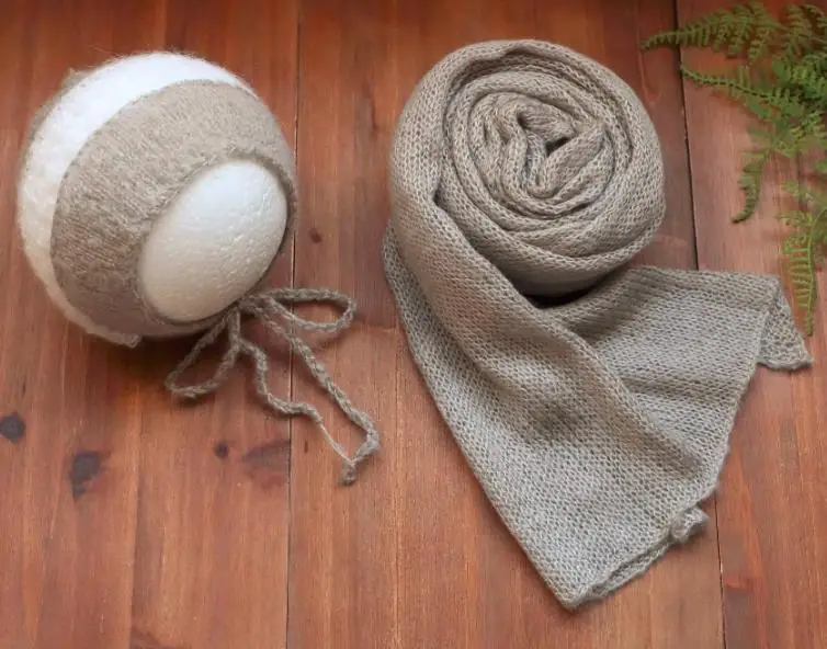 Hat and Wrap G Винтажная мохеровая обертка для новорожденных, стрейчевая трикотажная обертка s, трикотажное Пеленальное Одеяло для новорожденных, для фотосессии, тканевая ткань - Цвет: Hat and Wrap G