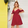 SHEIN, платье трапециевидной формы размера плюс с оборками и открытыми плечами, с принтом в виде конфетти и сердца,, женские летние платья с высокой талией в стиле бохо