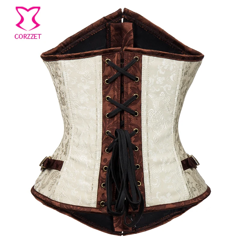 Коричневый Бурлеск Готический корсет стимпанк стальной с косточками для талии