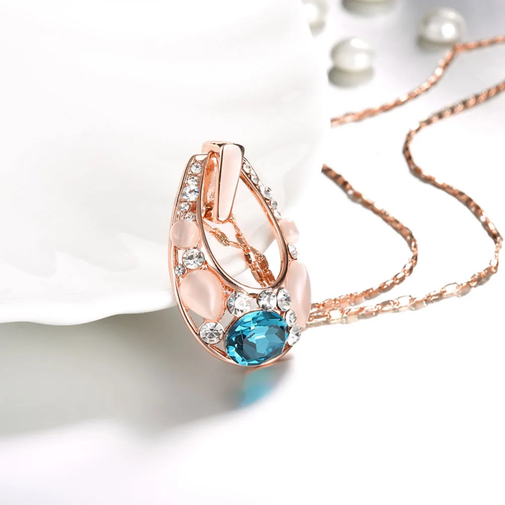 Женщины Леди Юбилей Заявление Neckalce Роскошный Большой Горный Хрусталь Опал