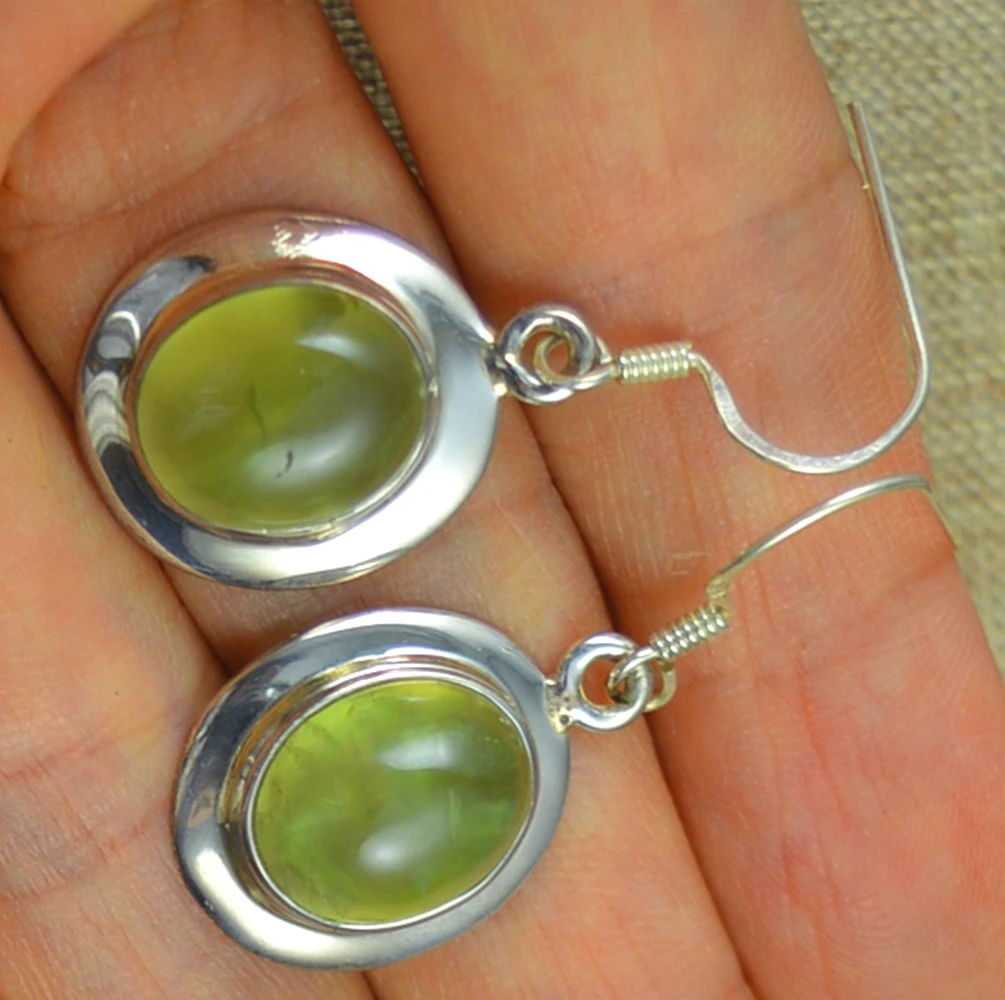 

Lovegem Genuine Prehnite Earrings 925 Sterling Silver, 36 mm, AE0079