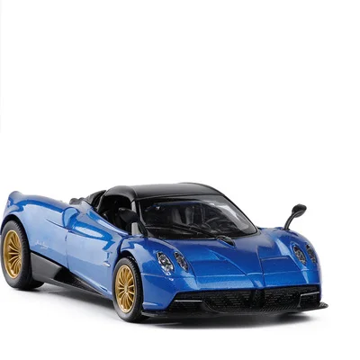 Синий Высокая имитация 1/32, Pagani Huayra, усовершенствованная модель автомобиля из сплава, металлическое литье, оттягивание, мигающие детские игрушки, транспортные средства - Цвет: Синий