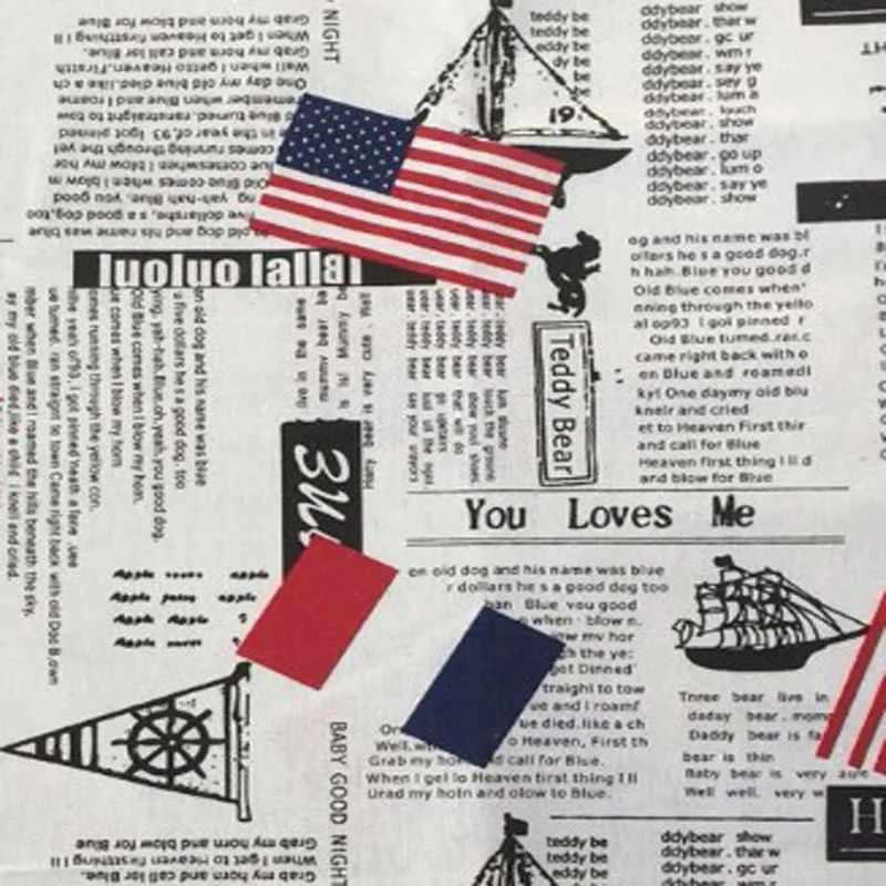 Одногодичная ткань Vintage Brand Zaka UK & USA с печатью букв газеты из хлопкового льна размером 95x150 см для самостоятельного пошива скатерти, подушек и прочего.
