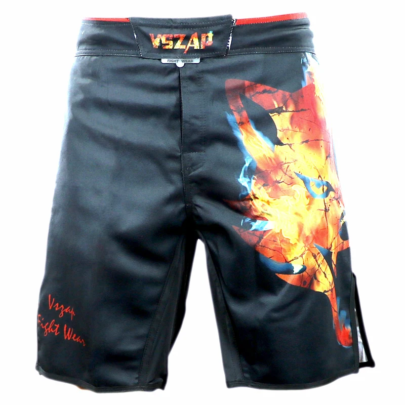 VSZAP мужские шорты-бермуды muay thai mma шорты Пламя волк шлем для кикбоксинга быстросохнущие дышащие эластичные штаны с шаговым швом