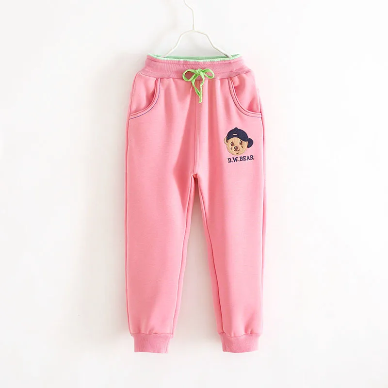 2017 Fashion Warm Fleece Lined Thick Casual Girl Pants Loose Sports Cute Cartoon Bear Trousers 6-13T | Детская одежда и обувь