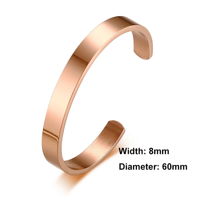 Rose Gold 8mm 60mm Vnox гравировка манжета браслет из нержавеющей стали пользовательское имя логотип его королева лучший друг персонализированный подарок - Окраска металла: Rose Gold 8mm 60mm
