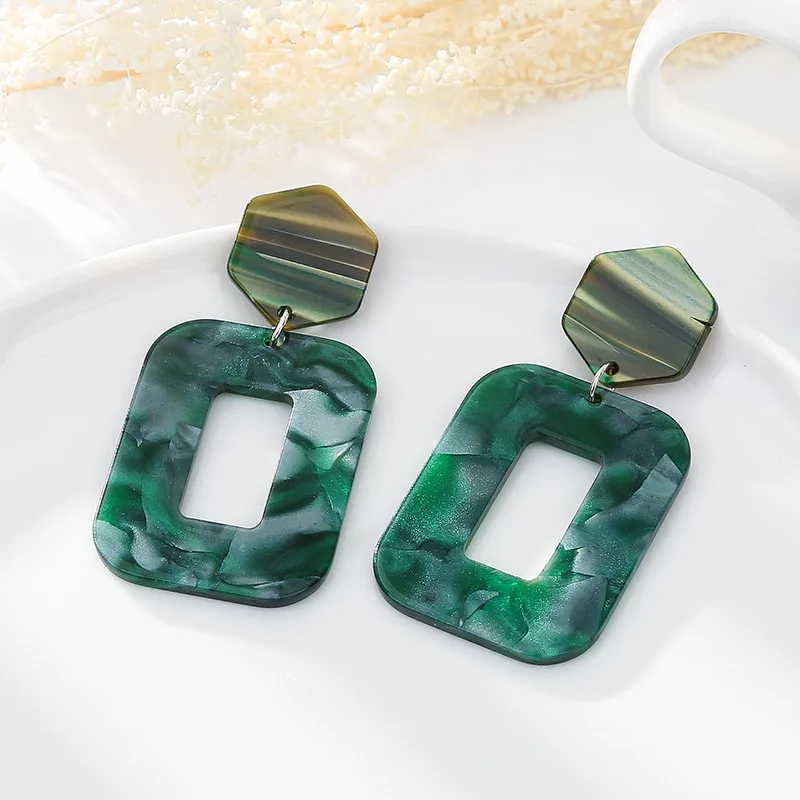 Green Resin Drop Earrings For Women Trendy Acid Acrylic Dangle Square Long Pendant Anniversary Jewelry 2019 New Arrival | Украшения и