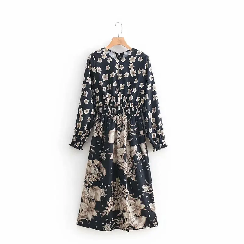 2019 Новое Женское винтажное цветочное принтованное эластичная резинка на талии