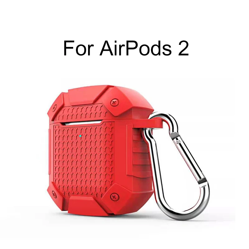 Red for AirPods 2 Для AirPods зарядный чехол водонепроницаемый защитный Ударопрочный силиконовый чехол спортивный дизайн с жестким рукавом и брелоком - Цвет: Red for AirPods 2