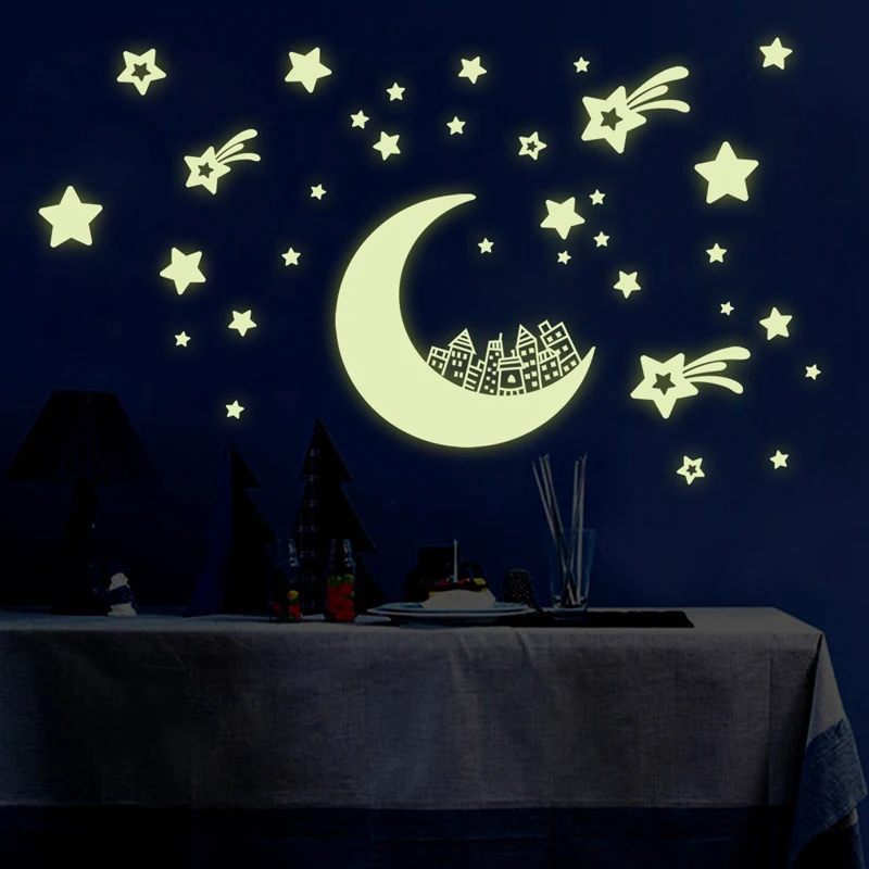 Hoomall DIY настенные наклейки светящиеся на стену Lumine Scence Moon Stars для детской комнаты