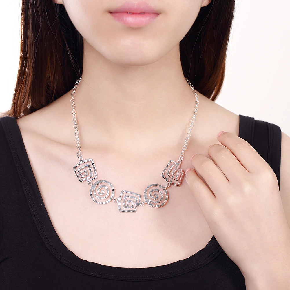 Fashion Necklaces &amp Pendants Thread Geometric Pendant Plating Silver Friendship Necklace Jewelry Women's Clothing Accessories |
