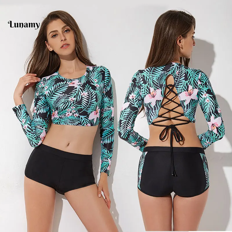 Lunamy S 2XL сексуальный купальный костюм с высокой талией длинным рукавом женский из