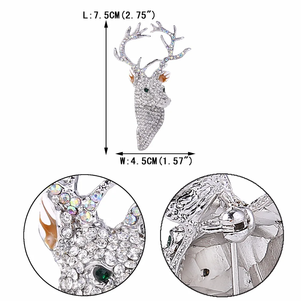 Tuliper Deer Head Brooches Animal Brooch Pin Austrian Crystal Rhinestone For Women Girls Christmas Jewelry Gift | Украшения и