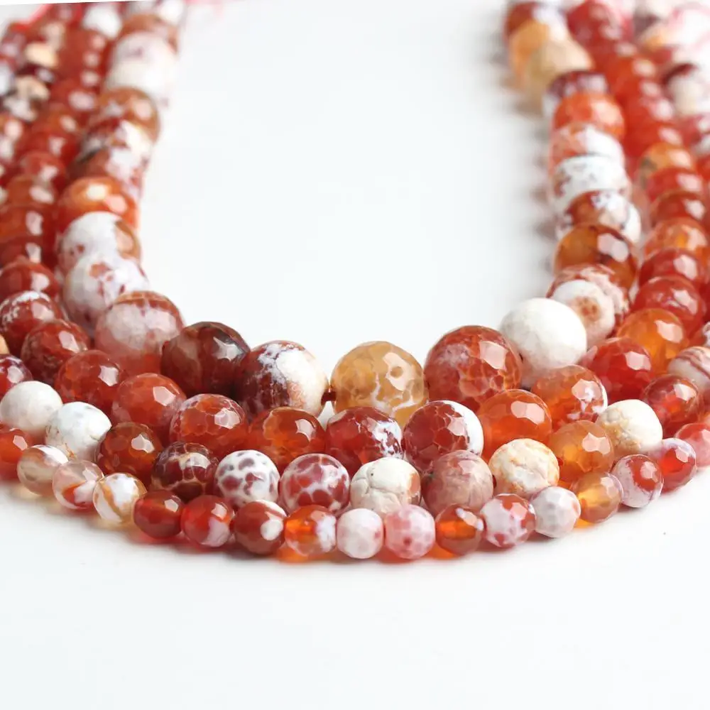 Wholesale Faceted Orange Fire Agates Round Loose Bead 15inch Natural Stone Beads for Jewelry Making Pick Size 6/8/10/12mm |