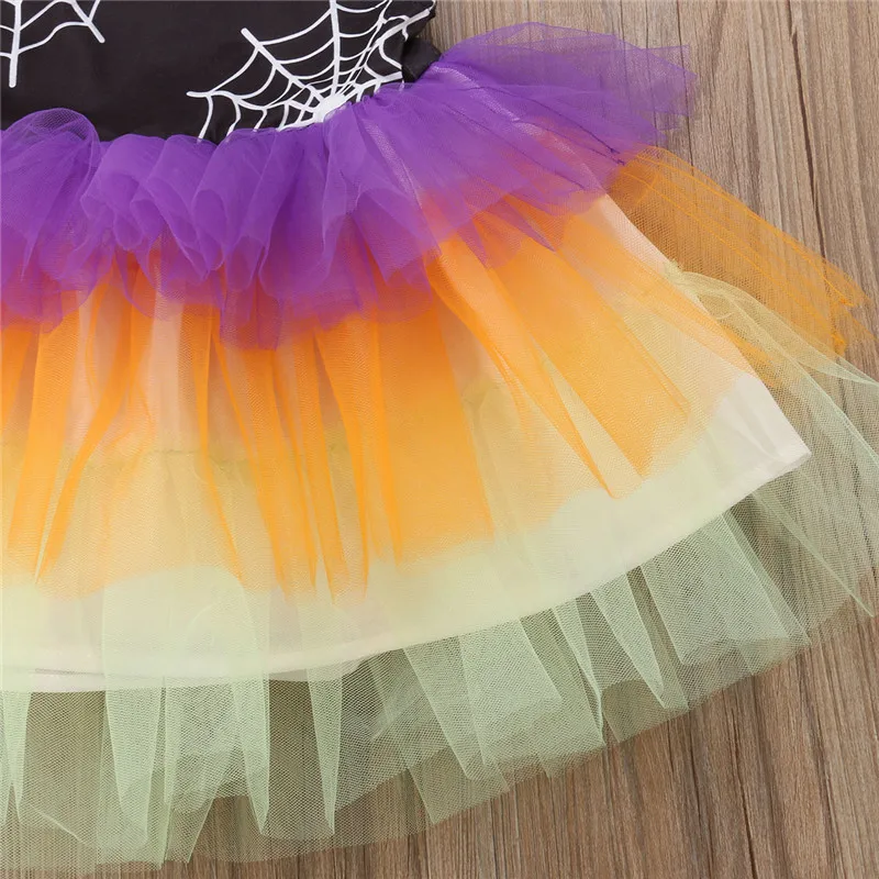 Pop Tollder Kid Baby Girls Spider Wed Print Multicolored Halloween Tulle Tutu Ball Gown Dress Child Suits 1-6T | Детская одежда и