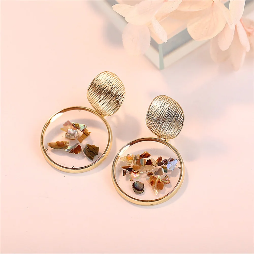 RLOPAY New Fashion Shell Women Dangle Drop Korean Earrings Girls Geometric Round Gold Color Acrylic Earring Jewelry | Украшения и
