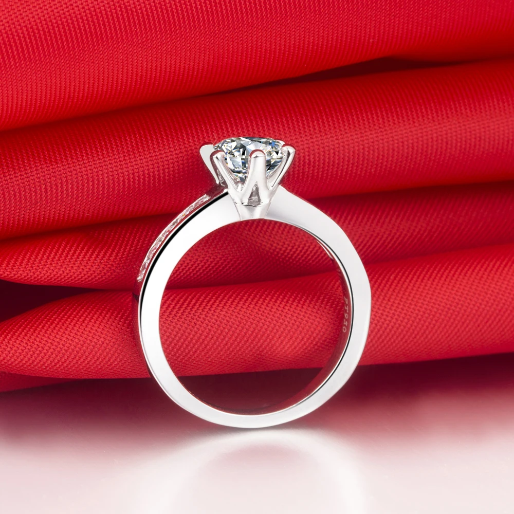 

Genuine Brand Solid 18K White Gold Moissanite Diamond Ring Positive Moissanite Engagement Jewelry 1CT 6Prongs Setting Marriage