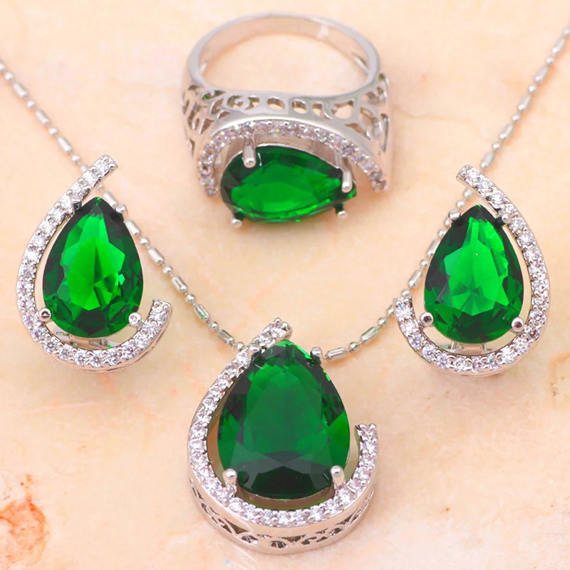 Top quality Silver tone Zircon Health Nickel &amp Lead free Earring Necklace Ring sz #7.5 #8.5 #9.25 Jewelry Set JS303A | Украшения и