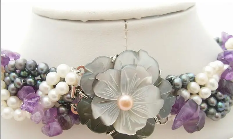 Новинка! Очаровательный 6Strds жемчуг и ожерелье из природных кристаллов камея с