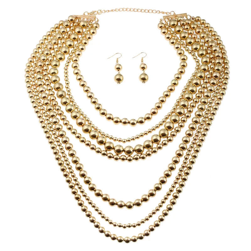 Luxury Hyperbole Multilayer Pearl Beaded Body Chain Necklace Earring Jewelry Sets For Women Fashion Wedding Necklaces | Украшения и