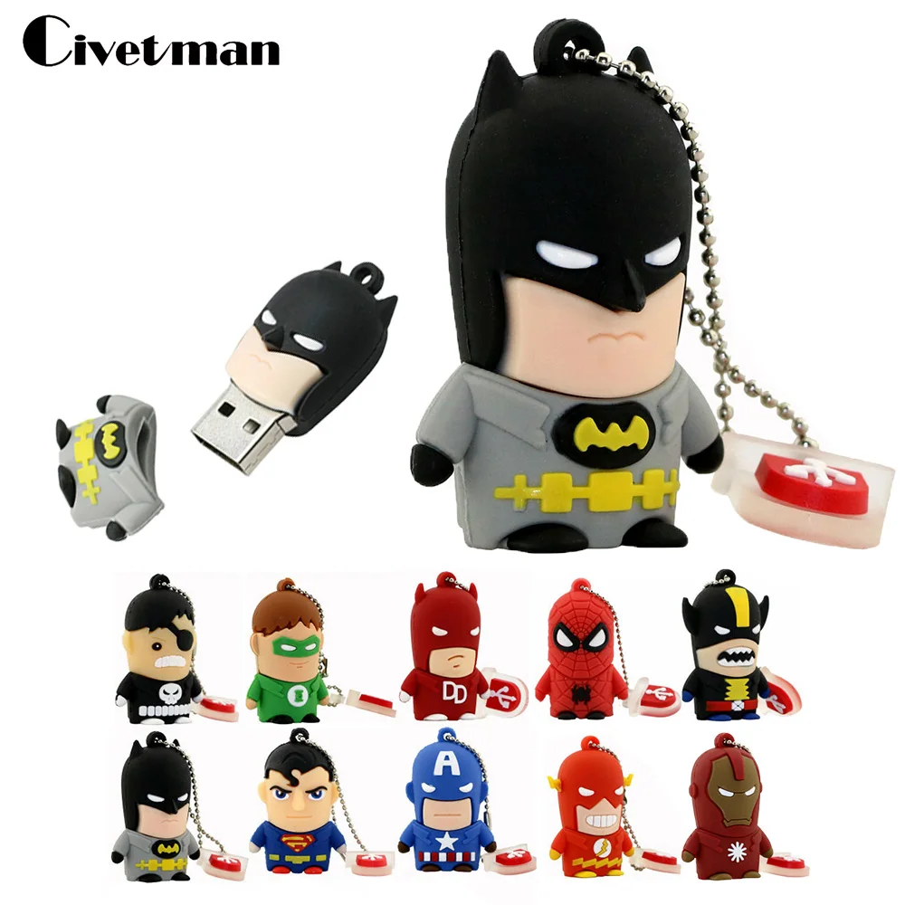 USB флеш-накопитель с героями мультфильмов «супер герой», 8 ГБ, 16 ГБ, 32 ГБ, 64 ГБ, «Железный человек», флеш-память «Бэтмен», флеш-накопитель «Капитан Америка», 128 ГБ, флеш-накопитель