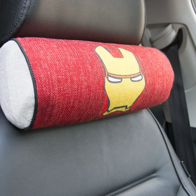 Iron Man Пена памяти Автомобильная подушка для шеи/хлопок и конопли мультфильм шеи авто обмотка подушка для офисного стула Подушка Поддержка pad черный - Цвет: Iron Man