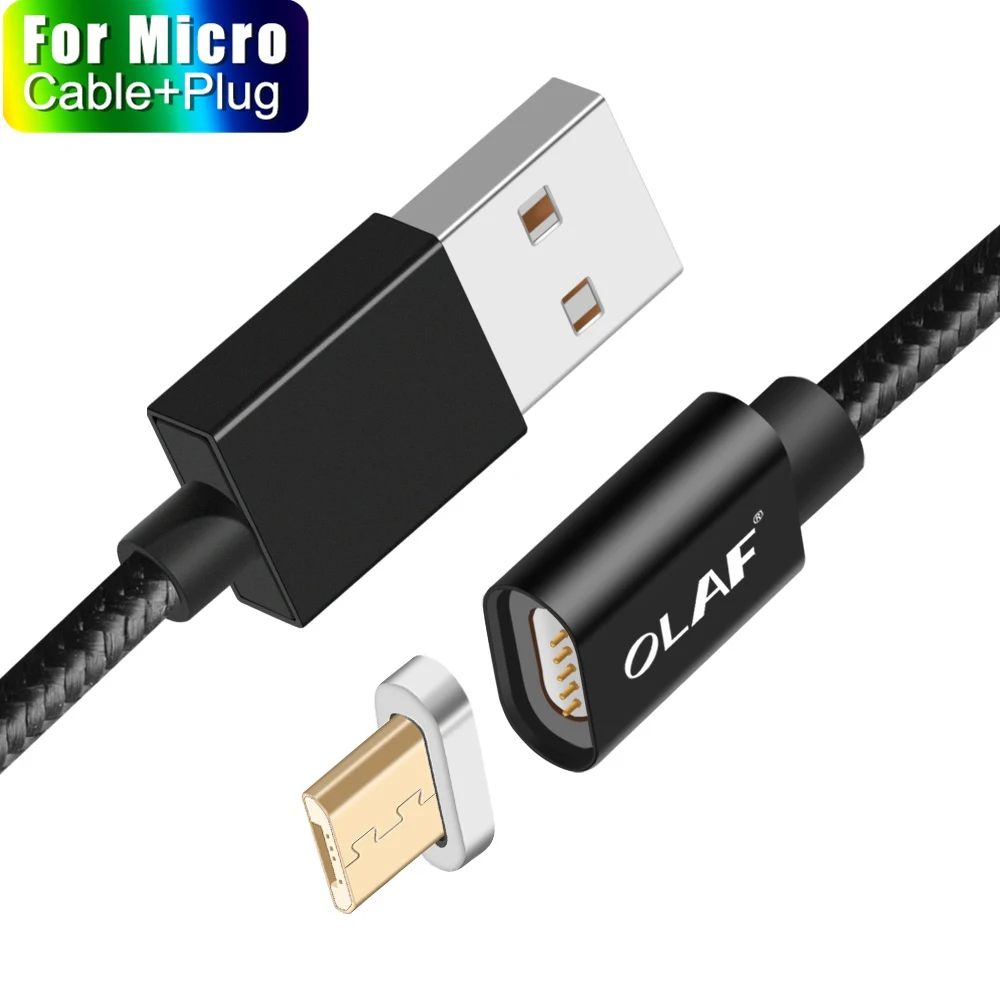 Black Micro Cable Олаф магнитное зарядное устройство usb type C Micro USB кабель провод для быстрой зарядки штекер type-C Магнитный кабель для iPhone samsung Xiaomi huawei - Цвет: Black Micro Cable