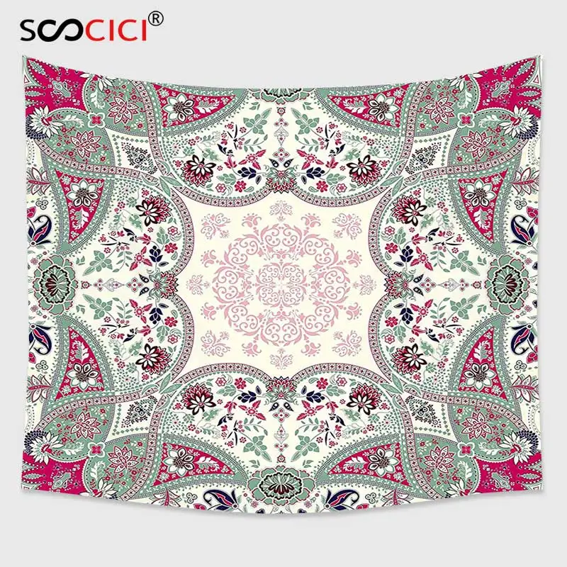 

Cutom Tapestry Wall Hanging,Paisley Decor Geometric Ornamental Square Print